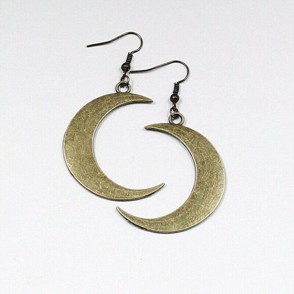 🌙 Brushed Brass Crescent Moon Dangle Earrings 🌙 - Picture 7 of 7
